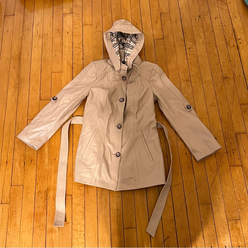 Baggio Rossini Leather Trench Coat with Hood NWOT